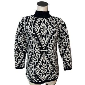 Jones New York Women's Vintage Mock Neck Cotton Linen Sweater size XS/P Aztec